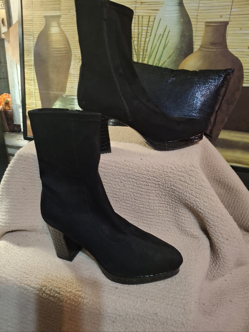 Donald J. Pliner Black Mid-Calf Block Heel Boots